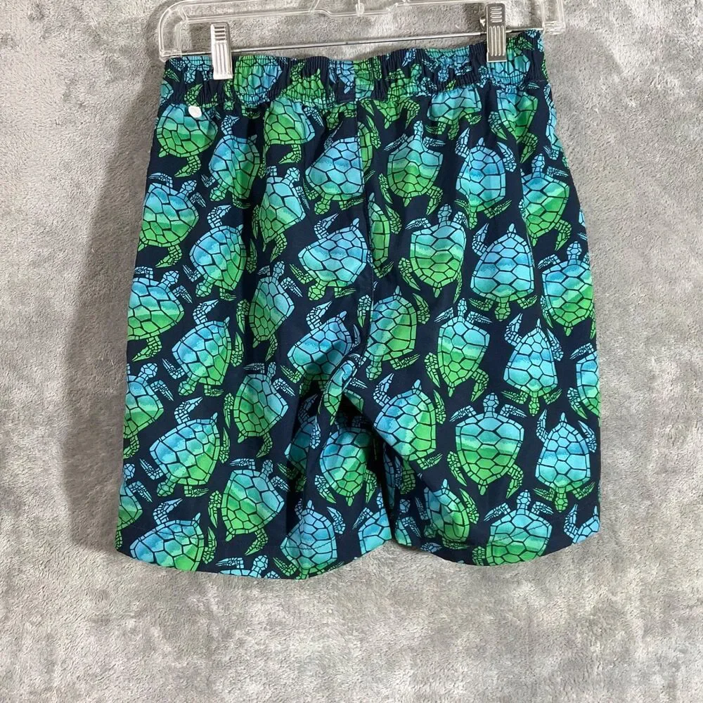 J. Crew Crewcuts Boys 14 Navy Sea Turtle Swim Trunks mesh lining drawstring